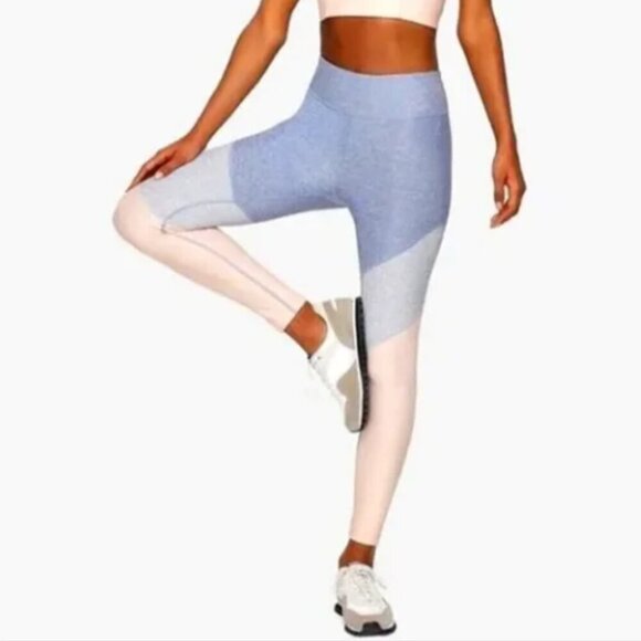 Outdoor Voices 7/8 Springs Tri-Color Color Block Legging Pink/Blue/Gray L - Picture 1 of 9